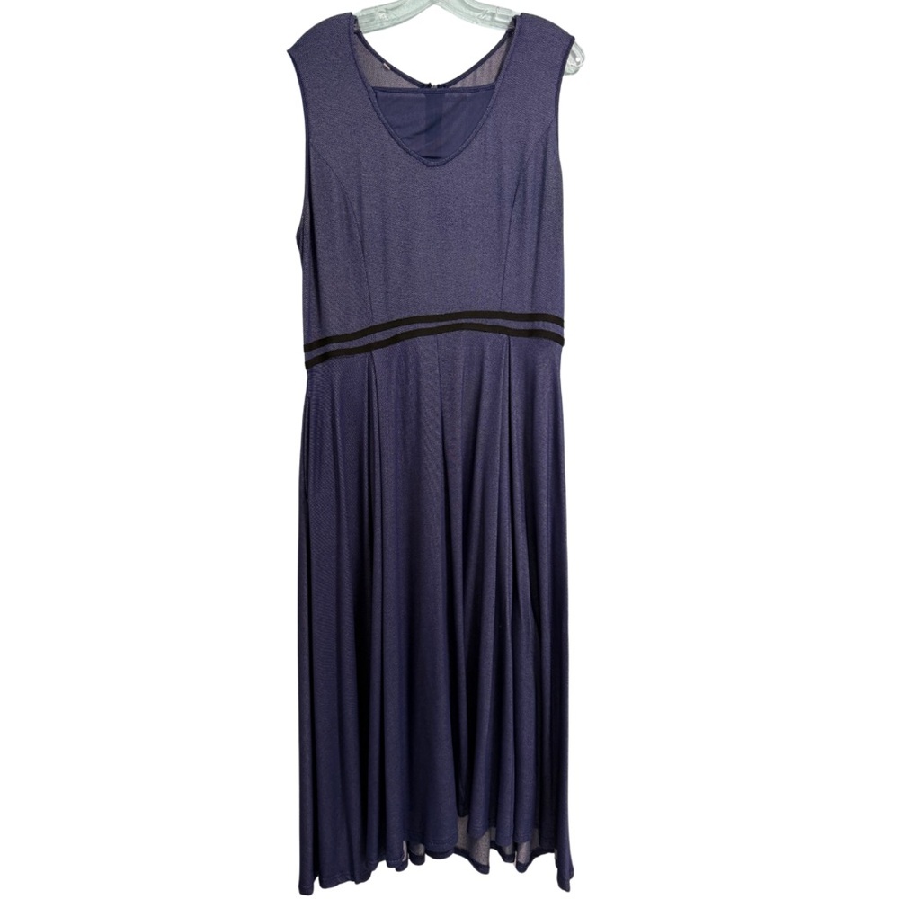 Sleeveless Maxi Navy Dress with Sheer panel and Black piping